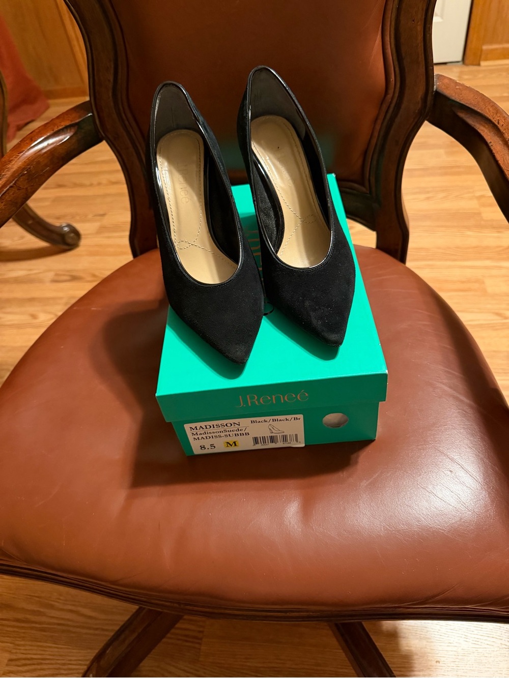 J.Renee Black Suede Pointed Toe Heels